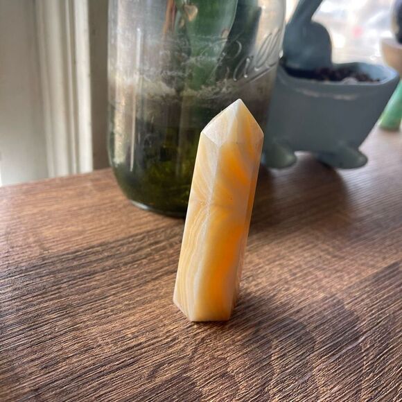 Orange Calcite tower small banding standing point polished decor natural - Picture 4 of 7